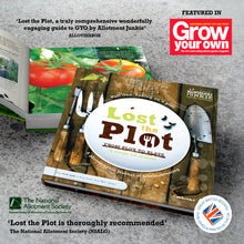 Load image into Gallery viewer, Lost the Plot - Paperback Book graphic showing the cover with logos and allotment book reviews
