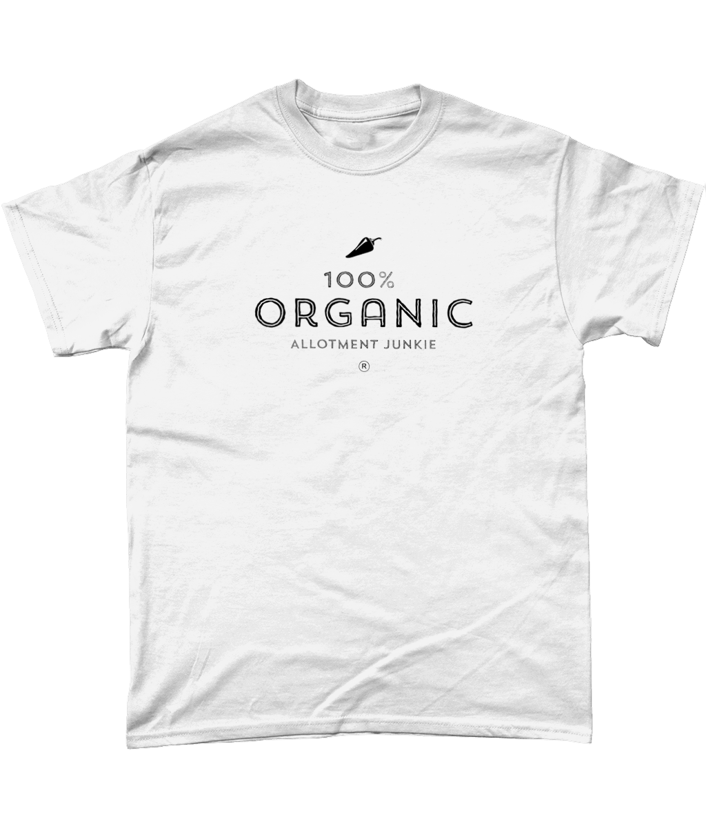 T-Shirt - Allotment Junkie - '100% ORGANIC' - Branded: Unisex Tee - Gildan Heavy Cotton